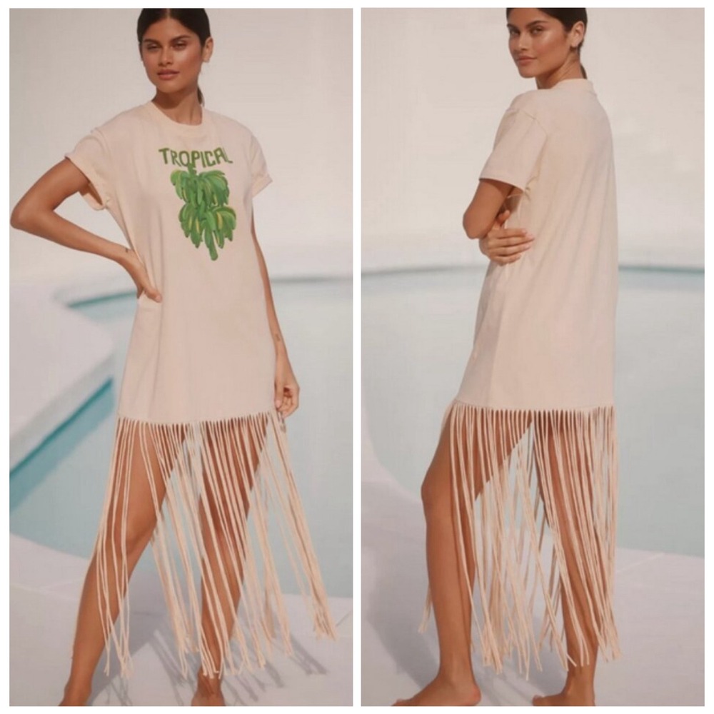 FARM Rio Fringe Midi Dress with Tropical Print